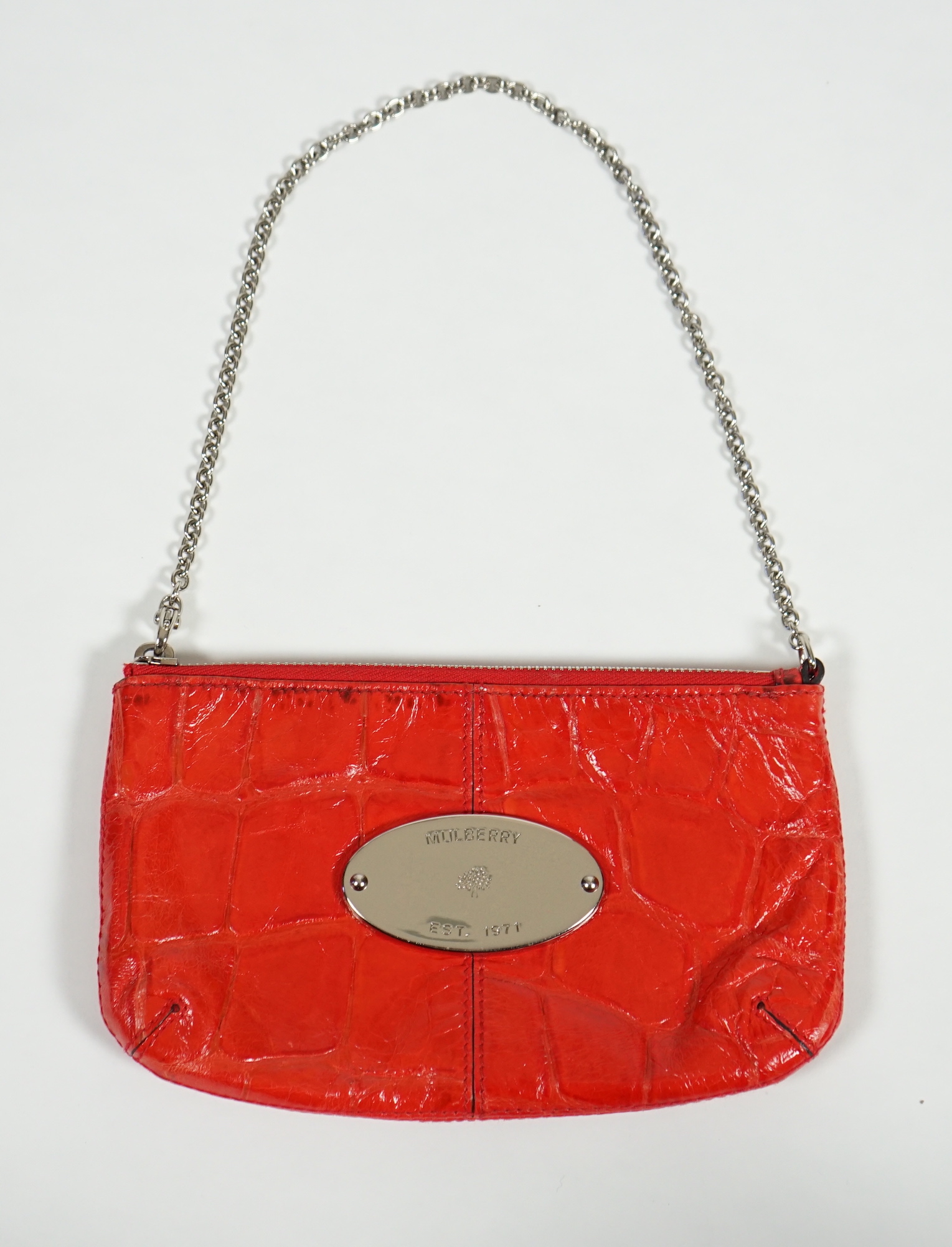 A Mulberry cherry red patent leather Charlie Pouch, width 20cm, height 13cm